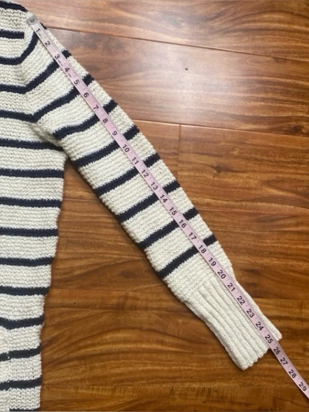 Free People Womens Cream Navy Stripe Cotton Coastal Thick Knit Cardigan Size L